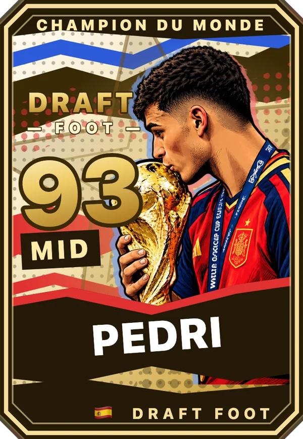 Carte Draft Foot Pedri 93, édition Champion du monde